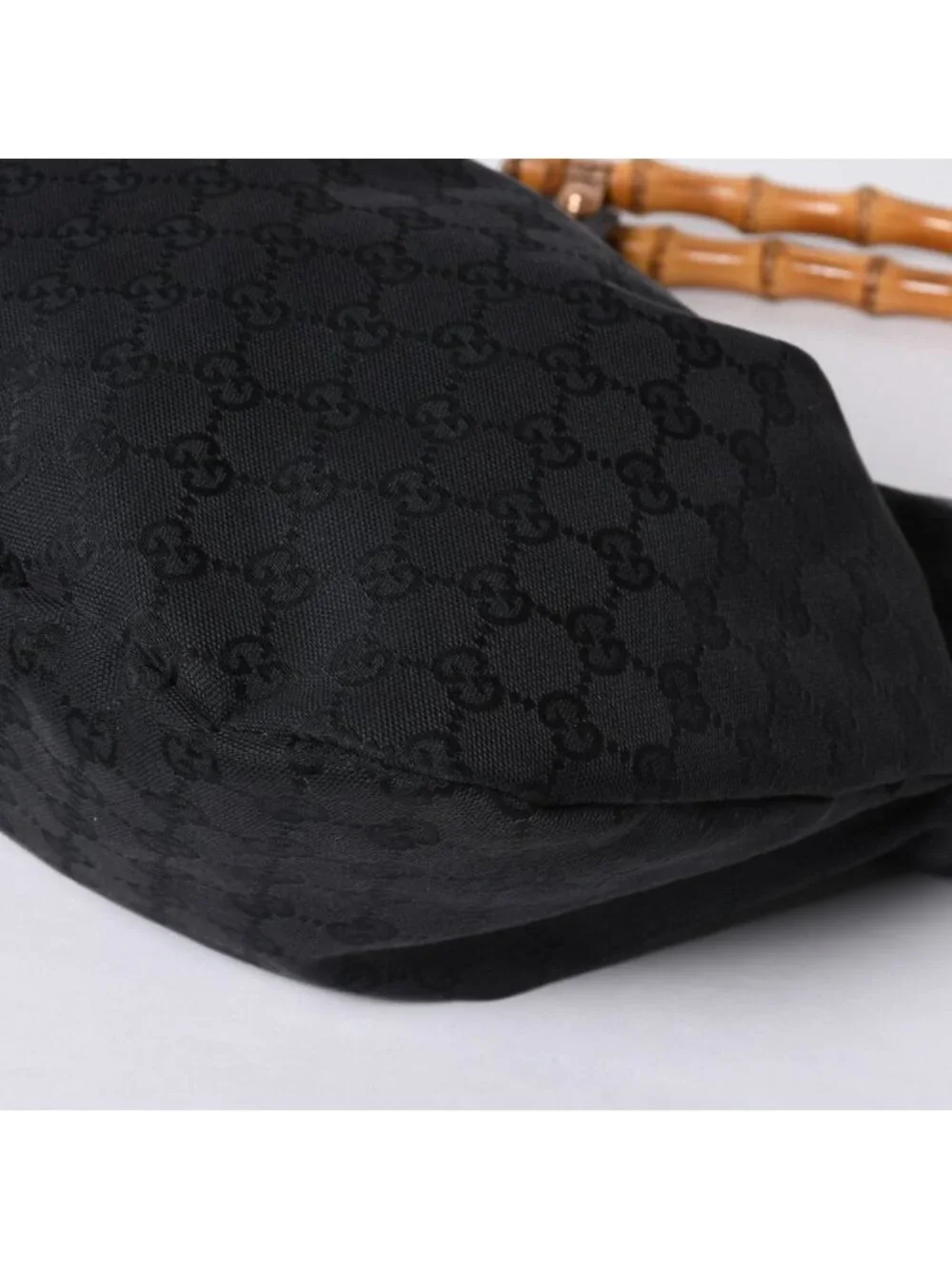 Gucci Bamboo Hand Bag Leather GG Canvas Black Brown